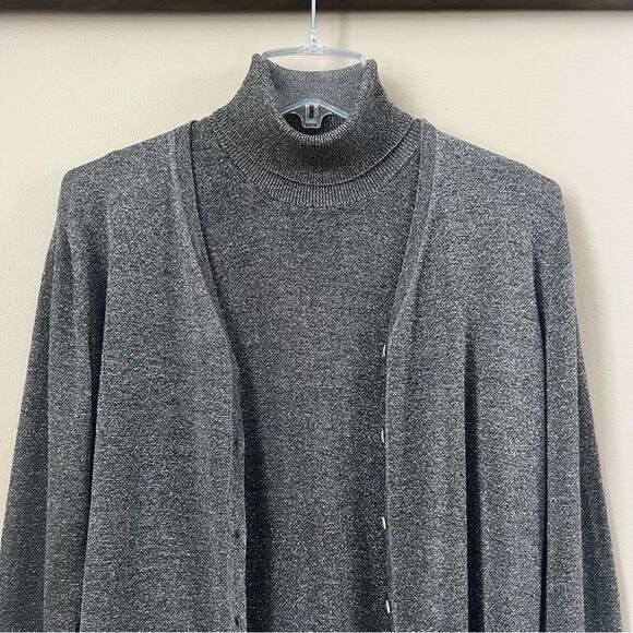 August Silk Gray Metallic Shimmer Silk Blend Cowl Cardigan Sweater Set Large - Picture 3 of 14
